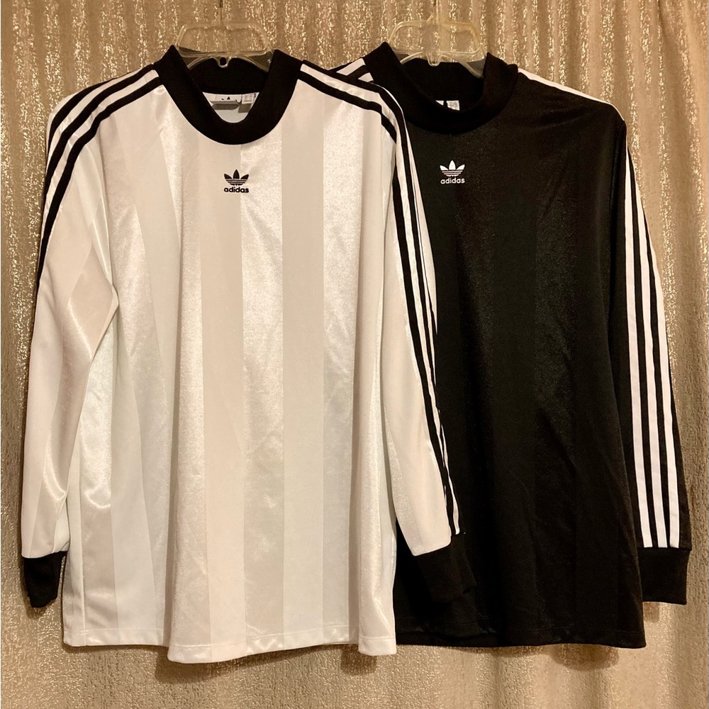 TWO adidas chic jacquard stripe tops